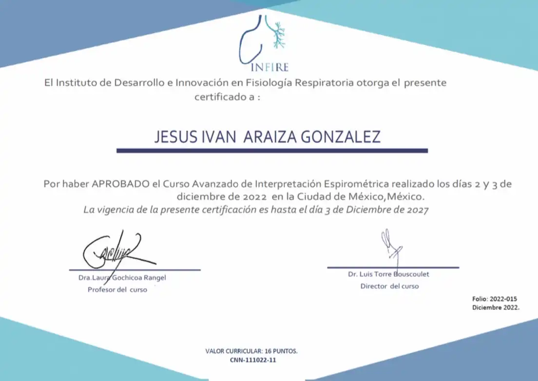 Diploma: Curso Avanzado de Interpretación Espirométrica
